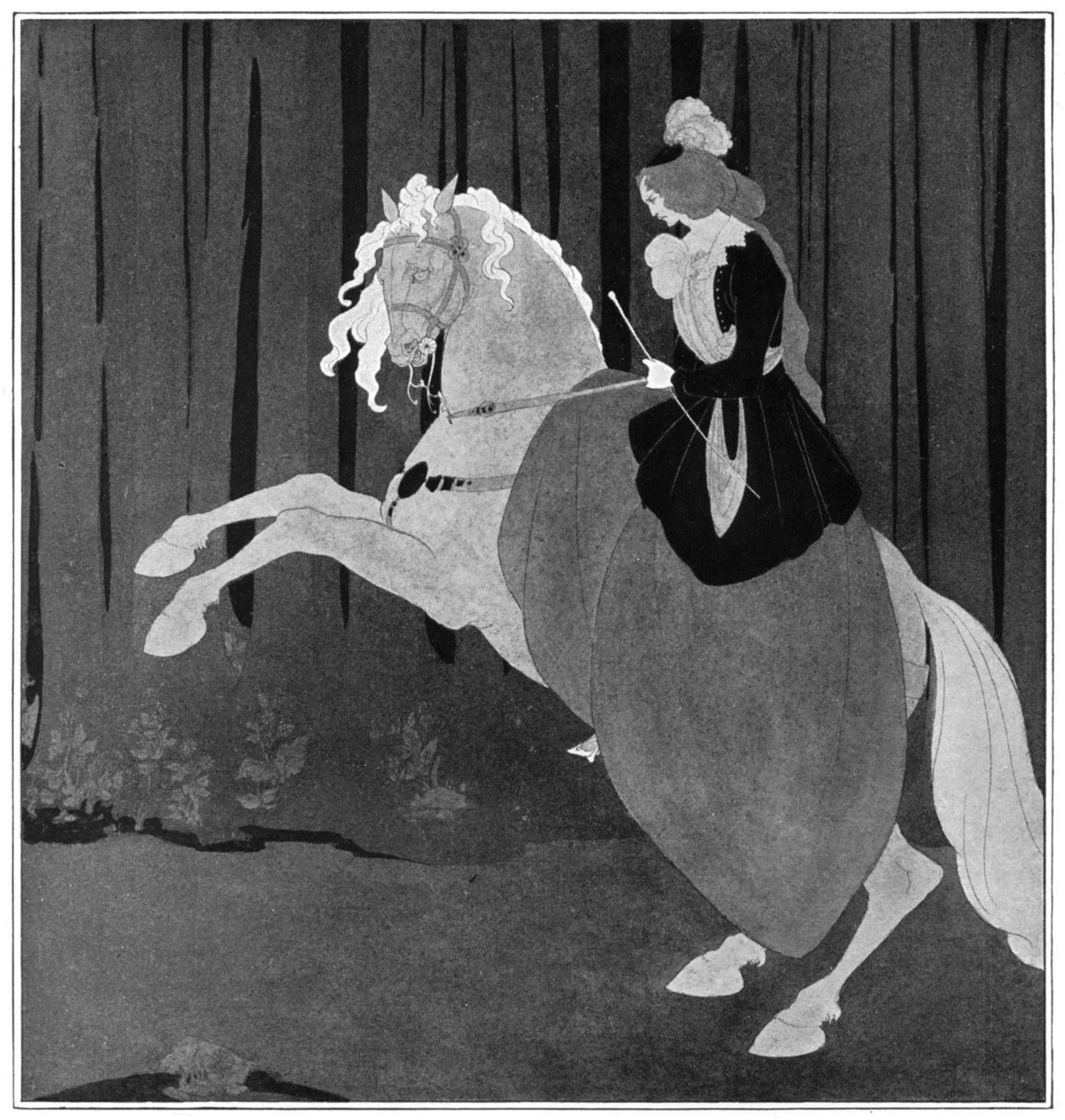 Uma mulher sentada em um cavalo de criação, 1898. de Aubrey Beardsley