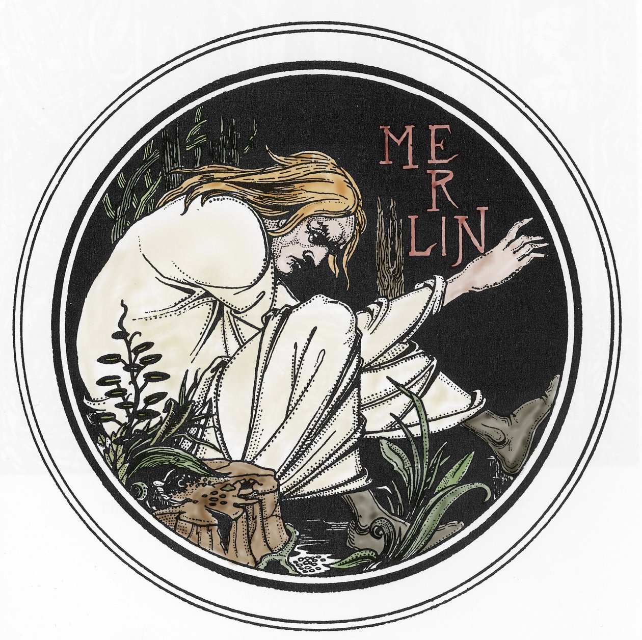 Arthurian Legend: "Merlin, o Encantador" Gravura em "A Morte de Artur" de Sir Thomas Malory, edição ilustrada por Aubrey Beardsley (1872-1898) 1893-1894 (lenda arturiana: merlin, o mago, ilustração de Aubrey Beardssley em "A morte de Artur de Aubrey Beardsley