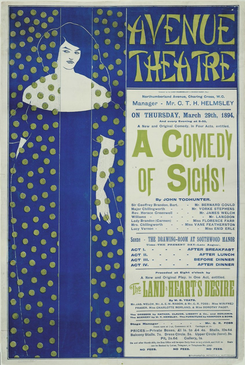 Avenue Theatre, uma comédia de suspiros! Poster, 1894 de Aubrey Beardsley