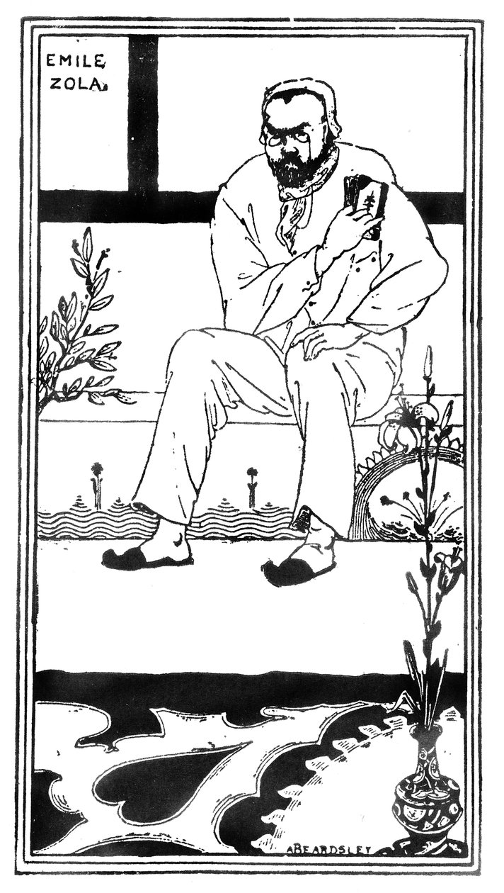 Emile Zola, 1893 88 @ Zola (1840-1902) escritor e romancista francês; ilustração da revista &39;Pall Mall Budget&39;; de Aubrey Beardsley