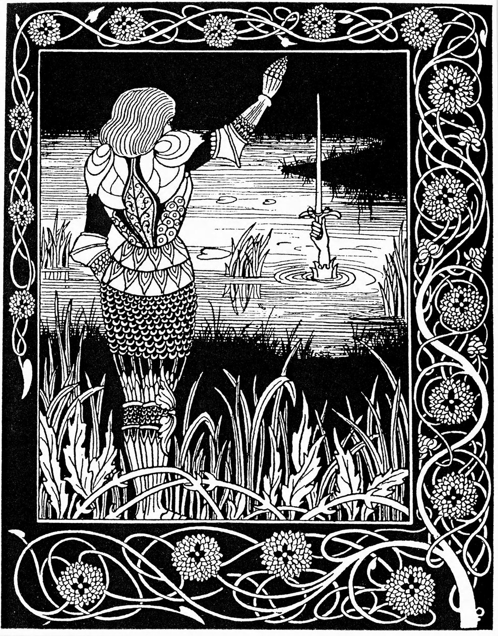 Excalibur sendo recuperado pela Dama do Lago, 1893 de Aubrey Beardsley