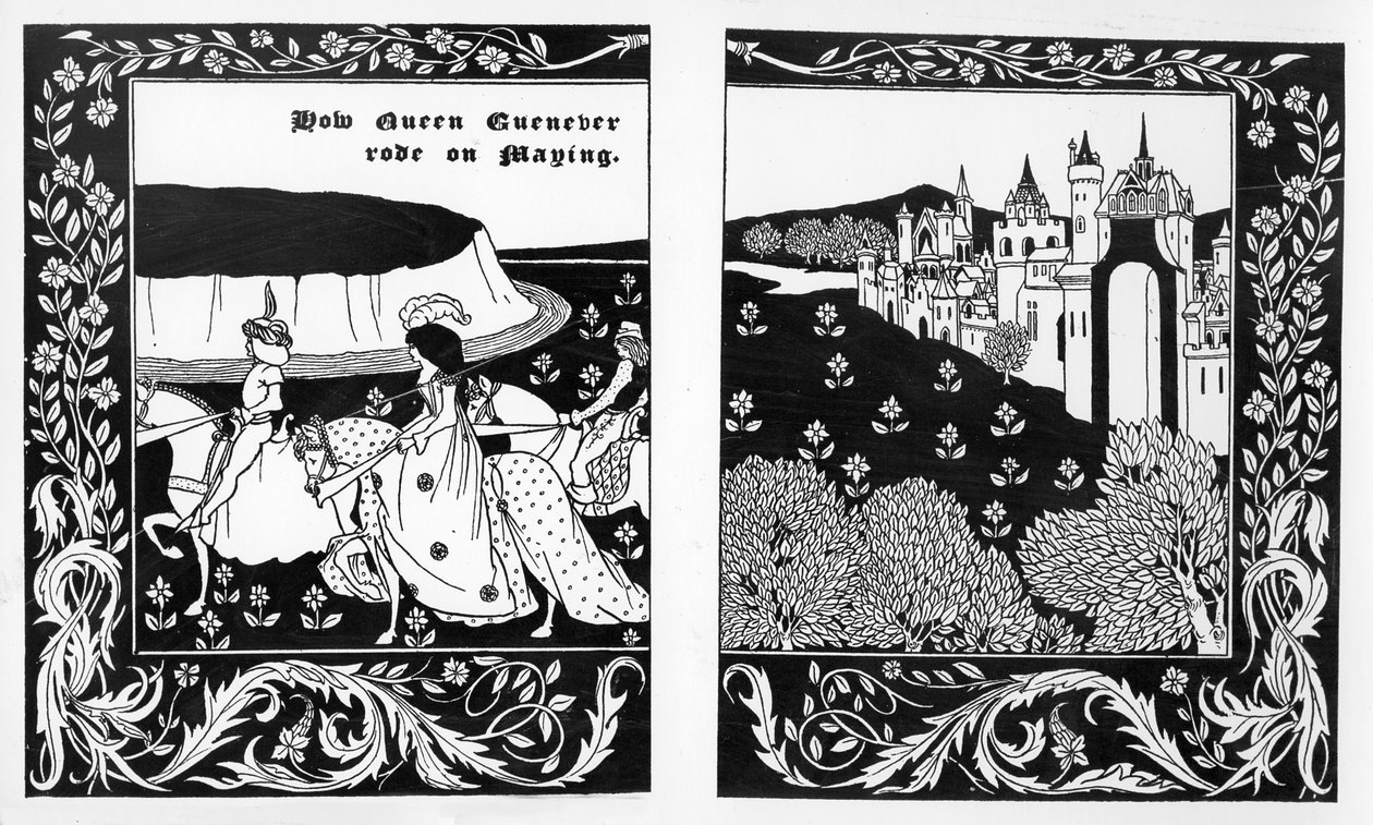 Como a rainha Guenever se reuniu em Maying, ilustração de "Le Morte d&39;Arthur", de Thomas Malory, 1894 de Aubrey Beardsley