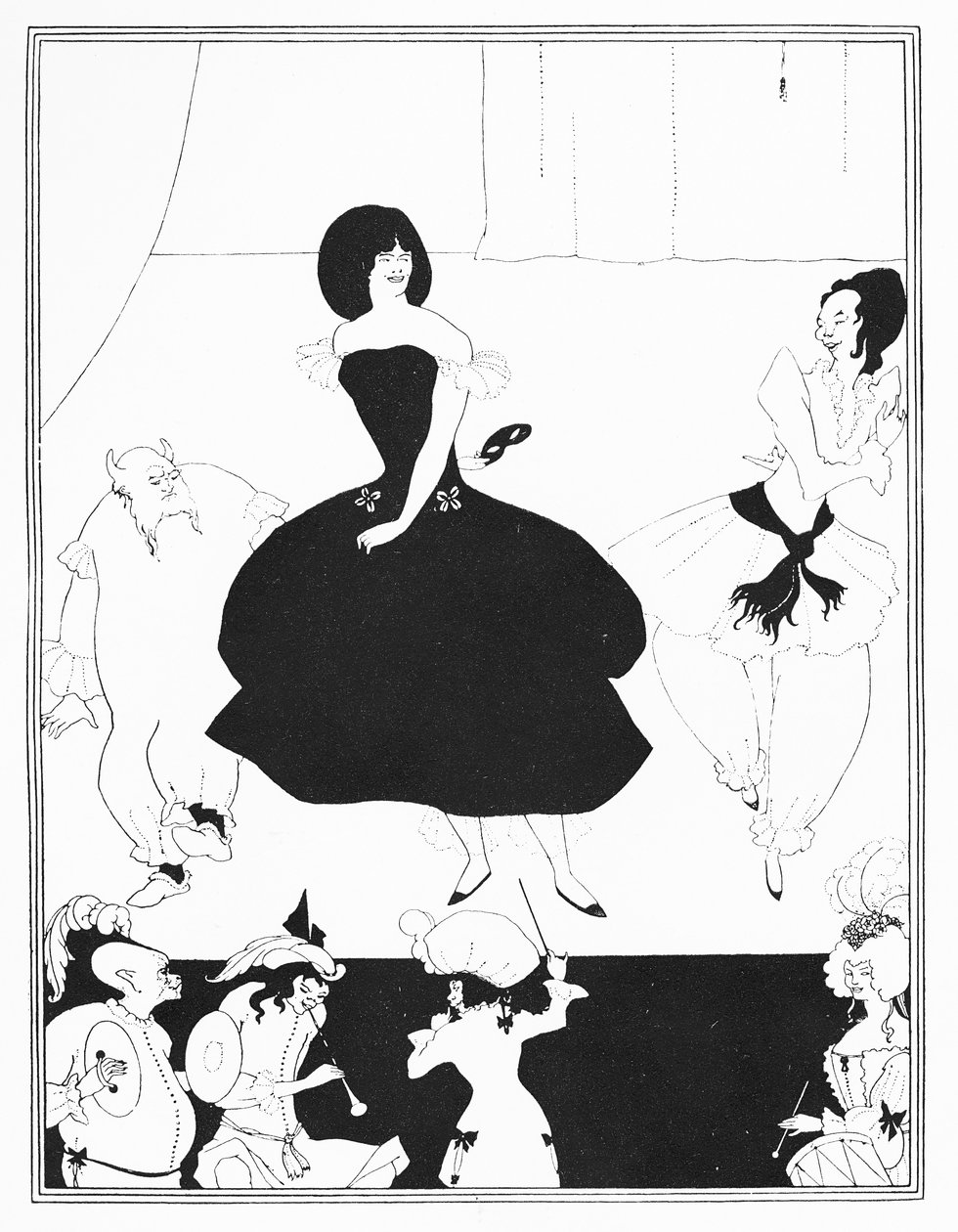 Ilustração da comédia-ballet &39;Marionettes III&39;, de &39;The Yellow Book&39;, vol. 1, 1894 de Aubrey Beardsley