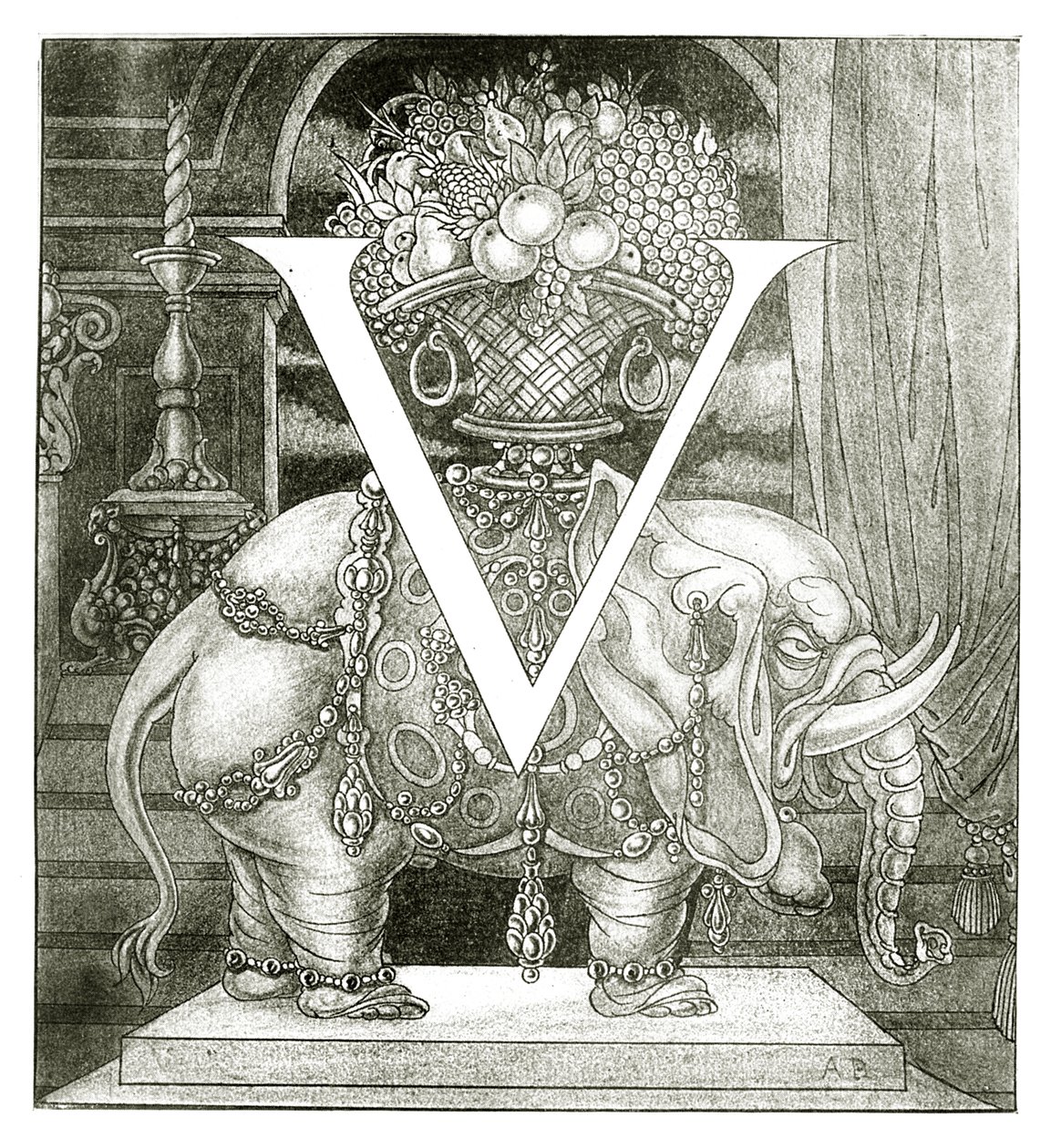 Letra inicial &39;V&39; para Volpone, 1898 de Aubrey Beardsley