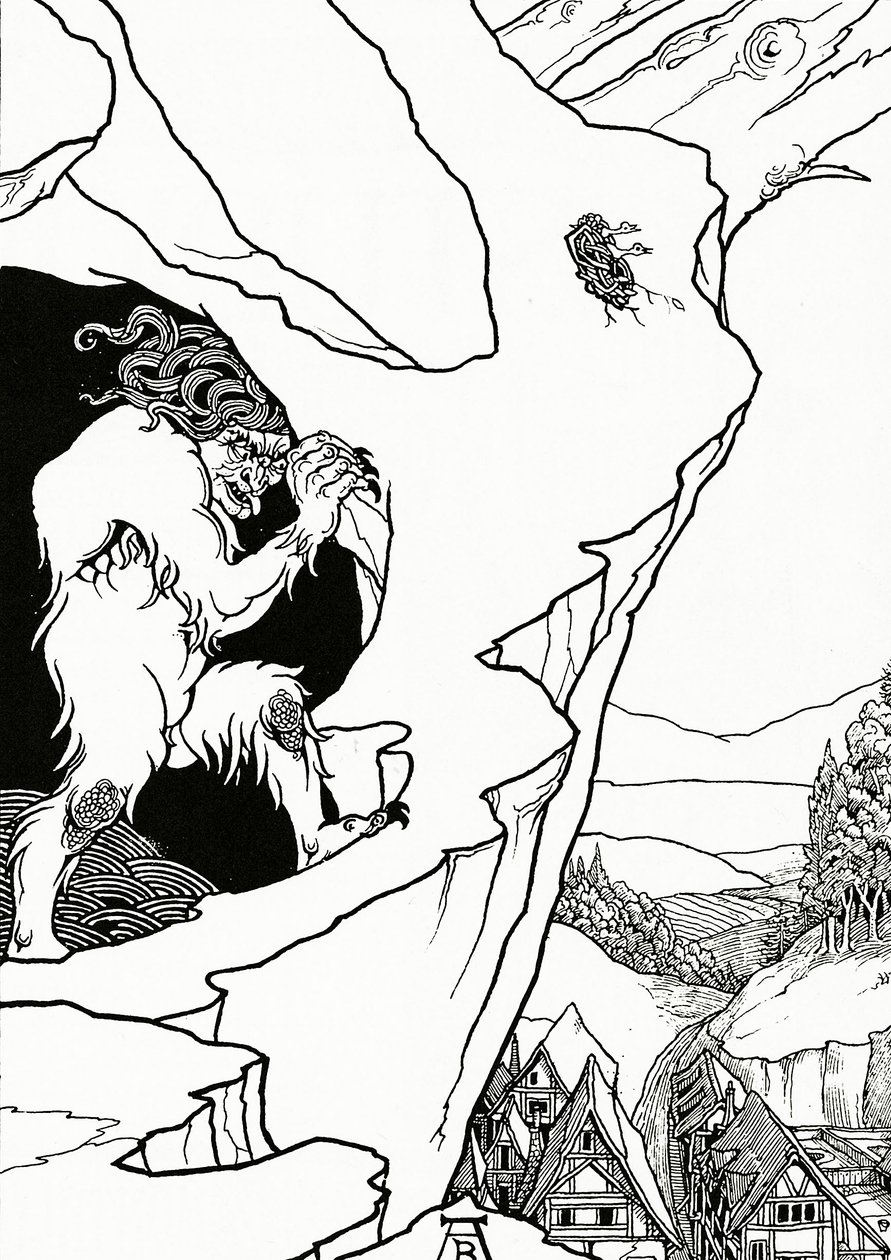 O Landslip, frontispício de &39;Pastor Sang&39; de Bjornon, 1899 de Aubrey Beardsley