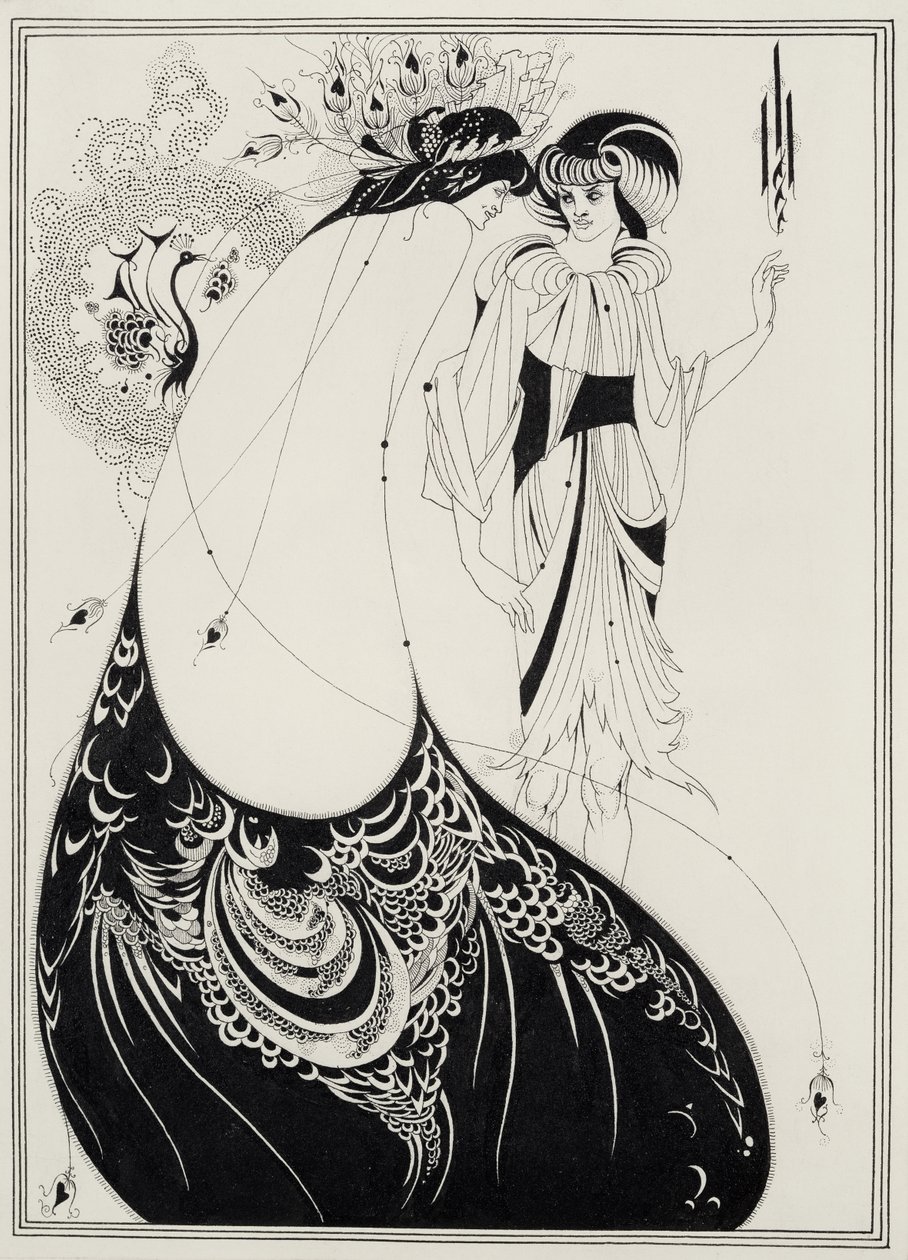The Peacock Skirt, ilustração para a edição em inglês de `Salomé por Oscar Wilde (1854-1900) 1893 (tinta preta e grafite sobre papel) de Aubrey Beardsley