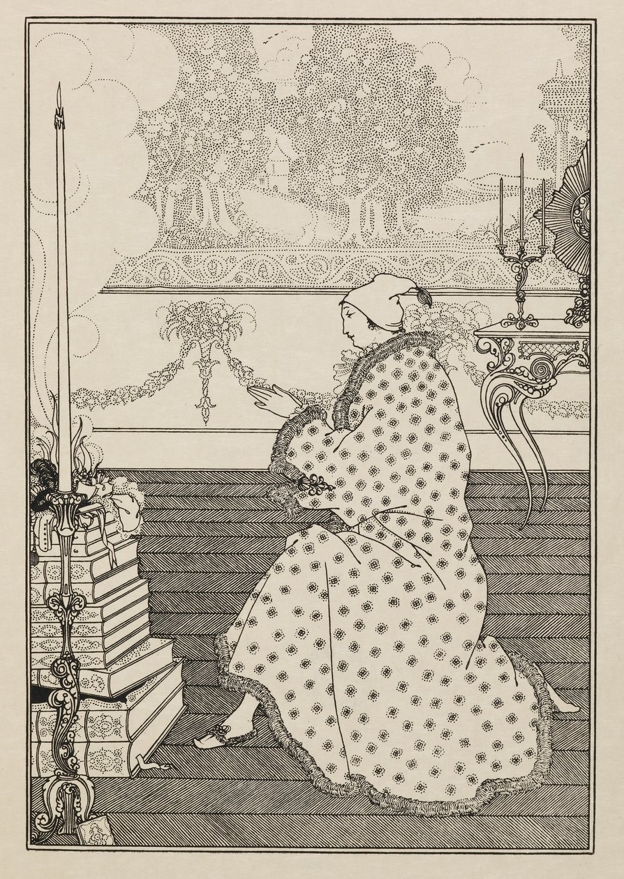 A oração do barão. De "The Rape of the Lock", de um livro de cinquenta desenhos de Aubrey Beardsley