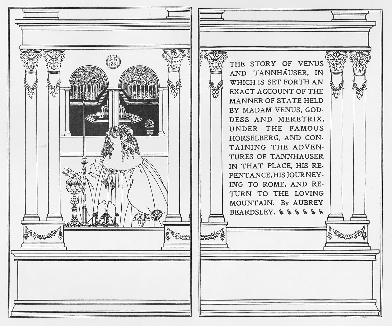 Capa de título de "A história de Vênus e Tannhauser", 1895 de Aubrey Beardsley