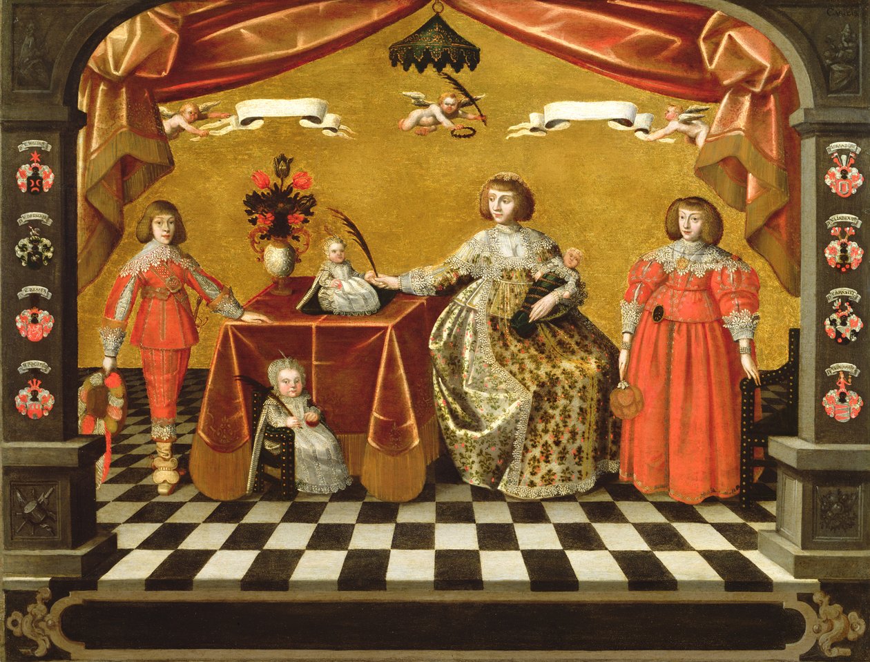 Um, grupo familiar, retrato, com, brasões de August Erich