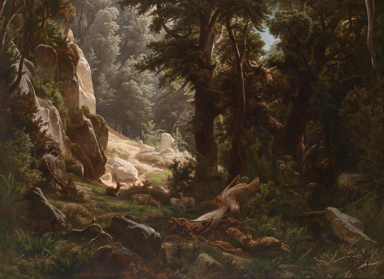 Veado no interior da floresta de August Friedrich Kessler