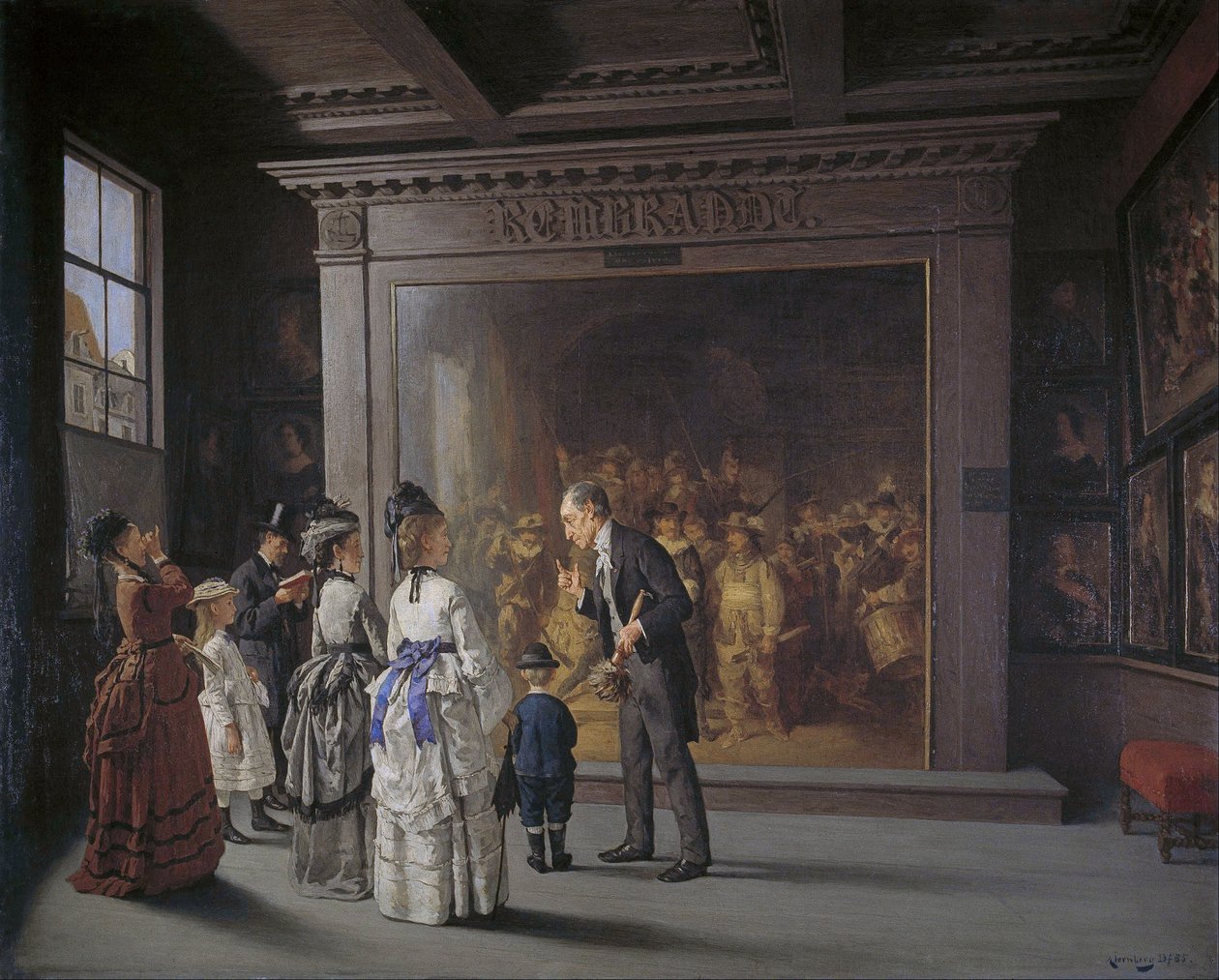 nGerman: Visitantes antes da Ronda Noturna de Rembrandt em Amesterdão de August Jernberg
