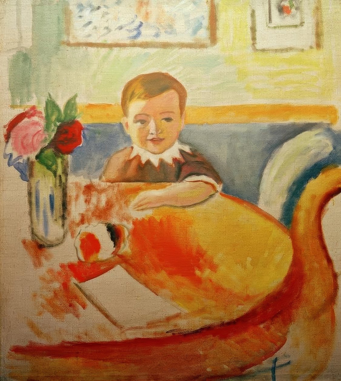 Retrato Walter Macke com buquê de rosas de August Macke