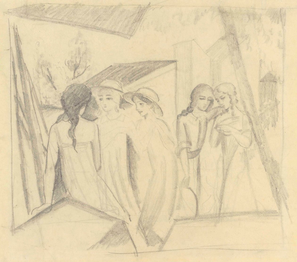 Cinco meninas no altane de August Macke