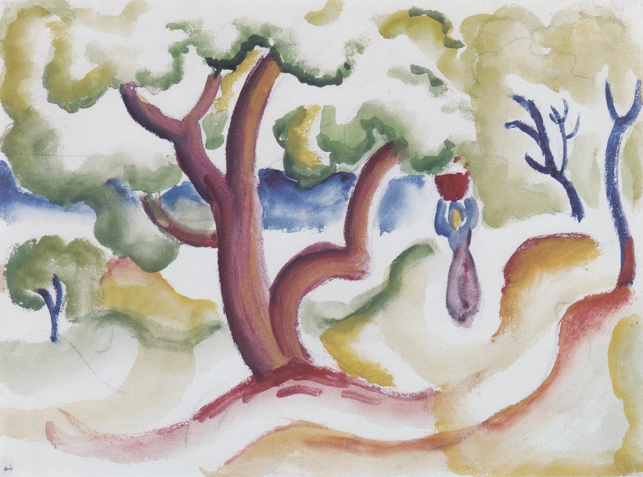 Mulher, com, jarro, sob, árvores de August Macke