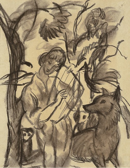 Mulher, com, lyre, e, cão de August Macke