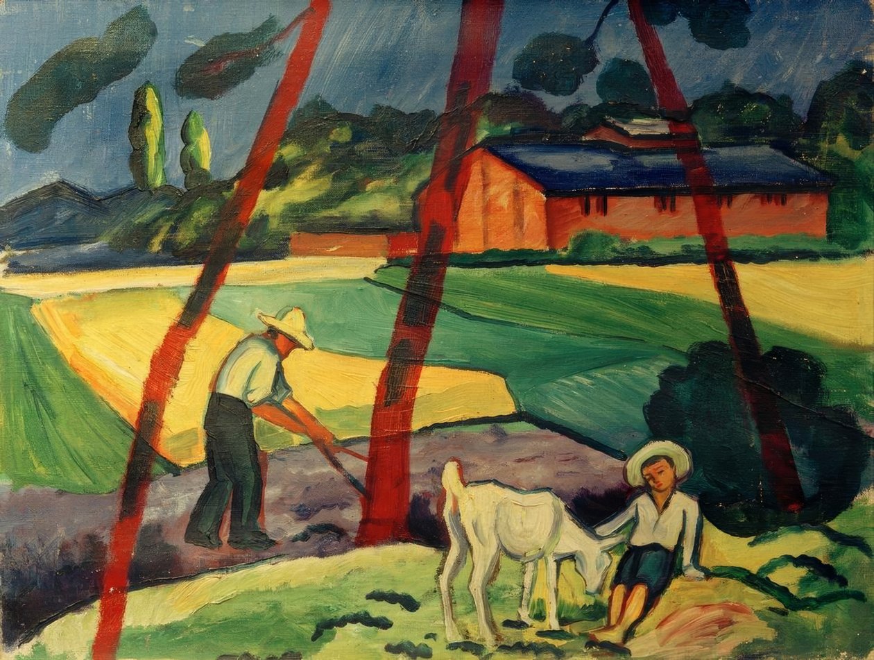 Paisagem com fazendeiro, menino e cabra de August Macke