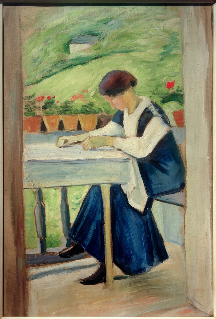 Menina na varanda II (no vestido azul) de August Macke