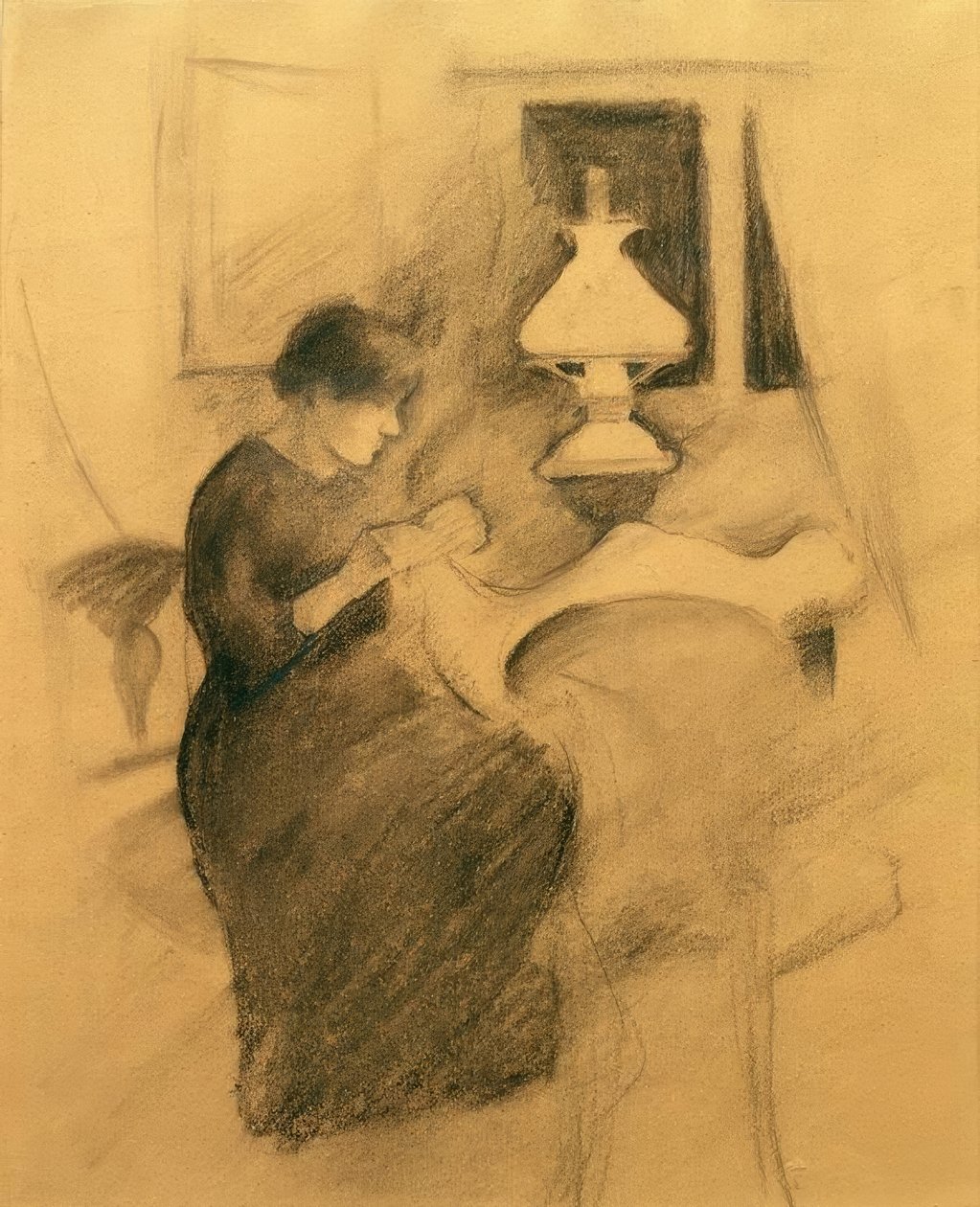 Menina de costura pela lâmpada (Elisabeth) de August Macke
