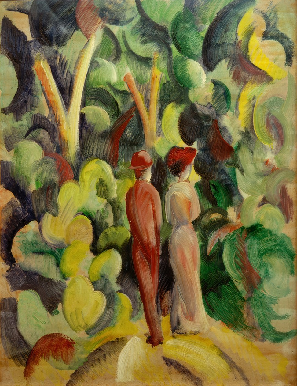 Casal na estrada da floresta de August Macke