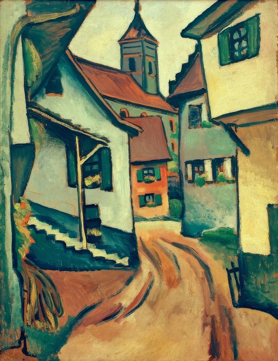 Rua com igreja em Kandern de August Macke