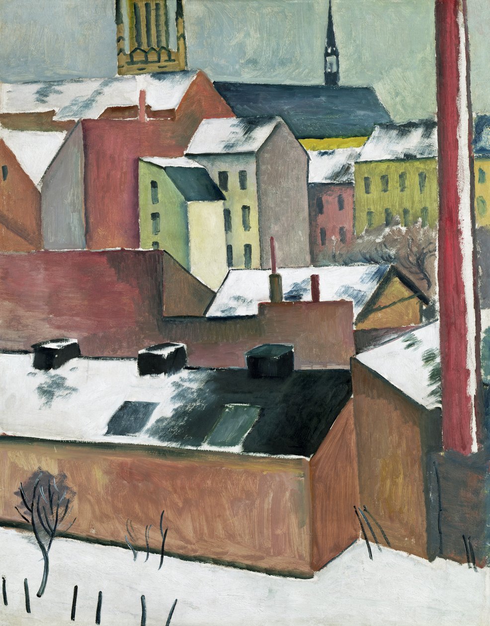 A Igreja de Santa Maria em Bonn em Snow, 1911 (óleo sobre papel) de August Macke