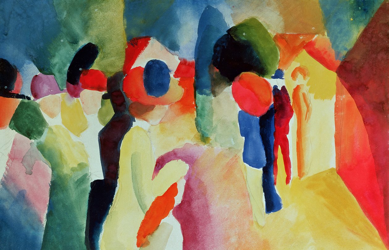 Mulher com uma jaqueta amarela, 1913 (aquarela) de August Macke