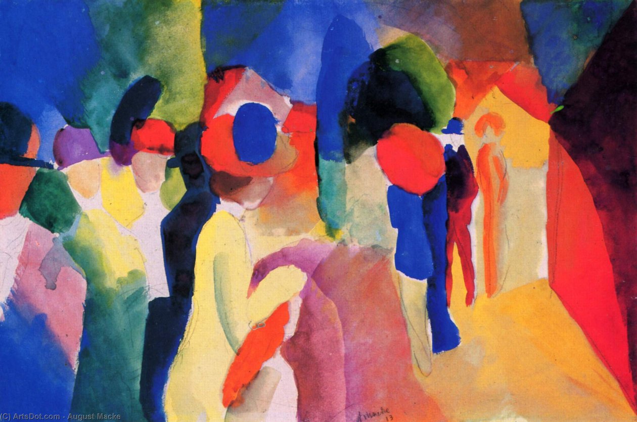 mulher com uma jaqueta amarela de August Macke