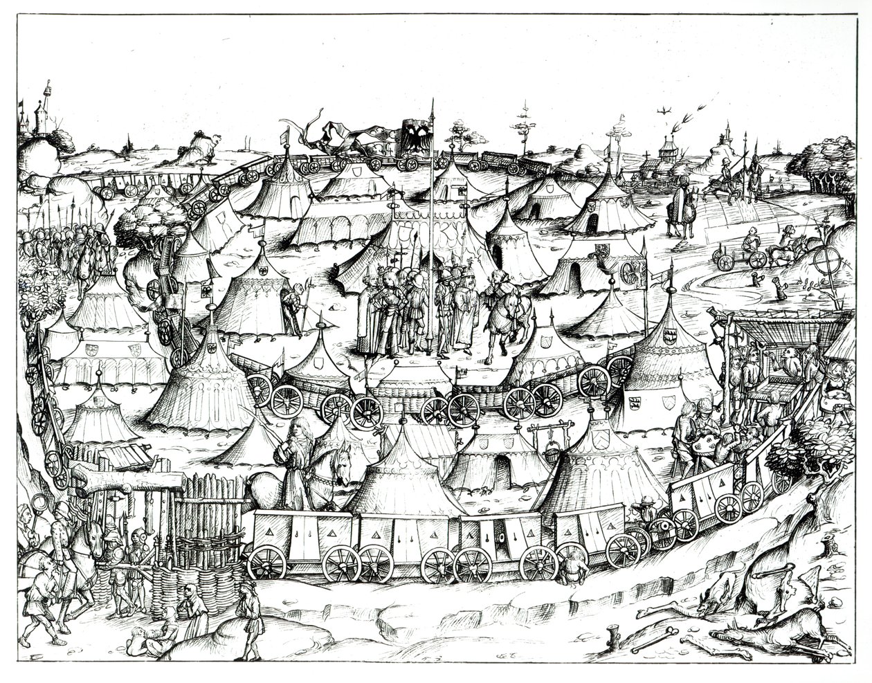 Acampamento militar medieval, de um livro, bar. 1887 (foto do bw) de August Ottmar von Essenwein