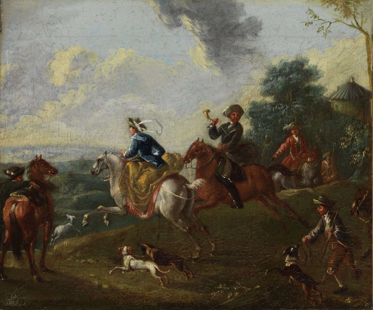 Festa de caça na paisagem montanhosa de August Querfurt
