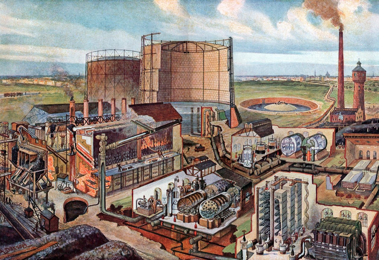 Fábrica de gás, c1880 (ilustração) de August (after) Dressel