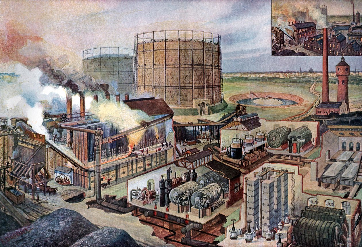 Fábrica de gás, c1880 (ilustração) de August (after) Dressel