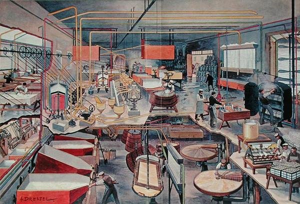 Interior de um laticínio urbano moderno, ilustração de 