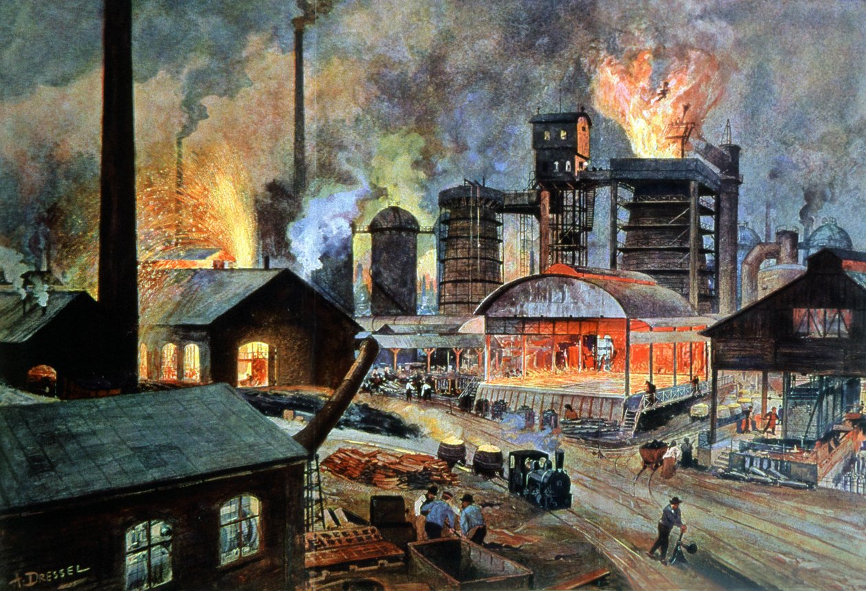 Fábrica de metalurgia na Alemanha, c.1890 (ilustração) de August (after) Dressel