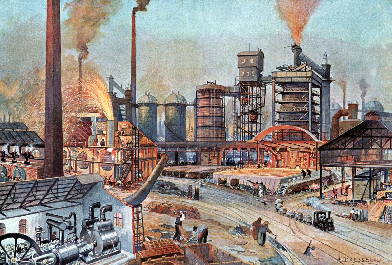 Indústria siderúrgica na Alemanha, c1880 (ilustração) de August (after) Dressel