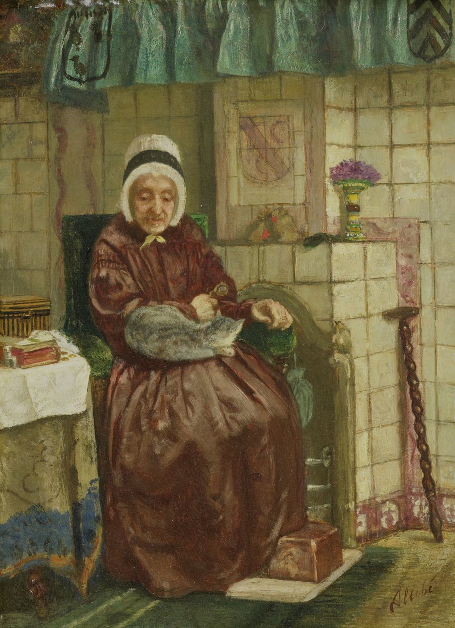 Velha junto à lareira de August Allebe