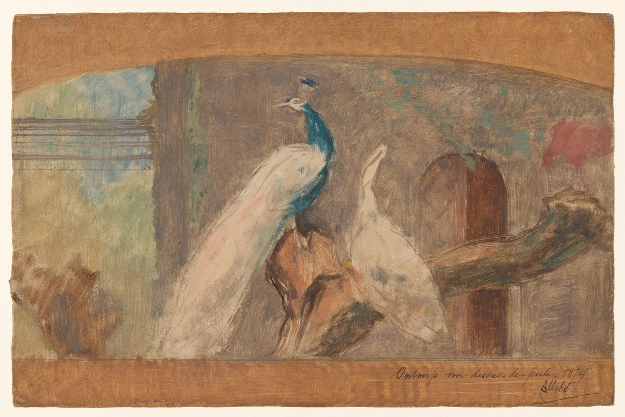 Desenho para uma dessus-de-porte: ramo com pavão e outras aves de August Allebe