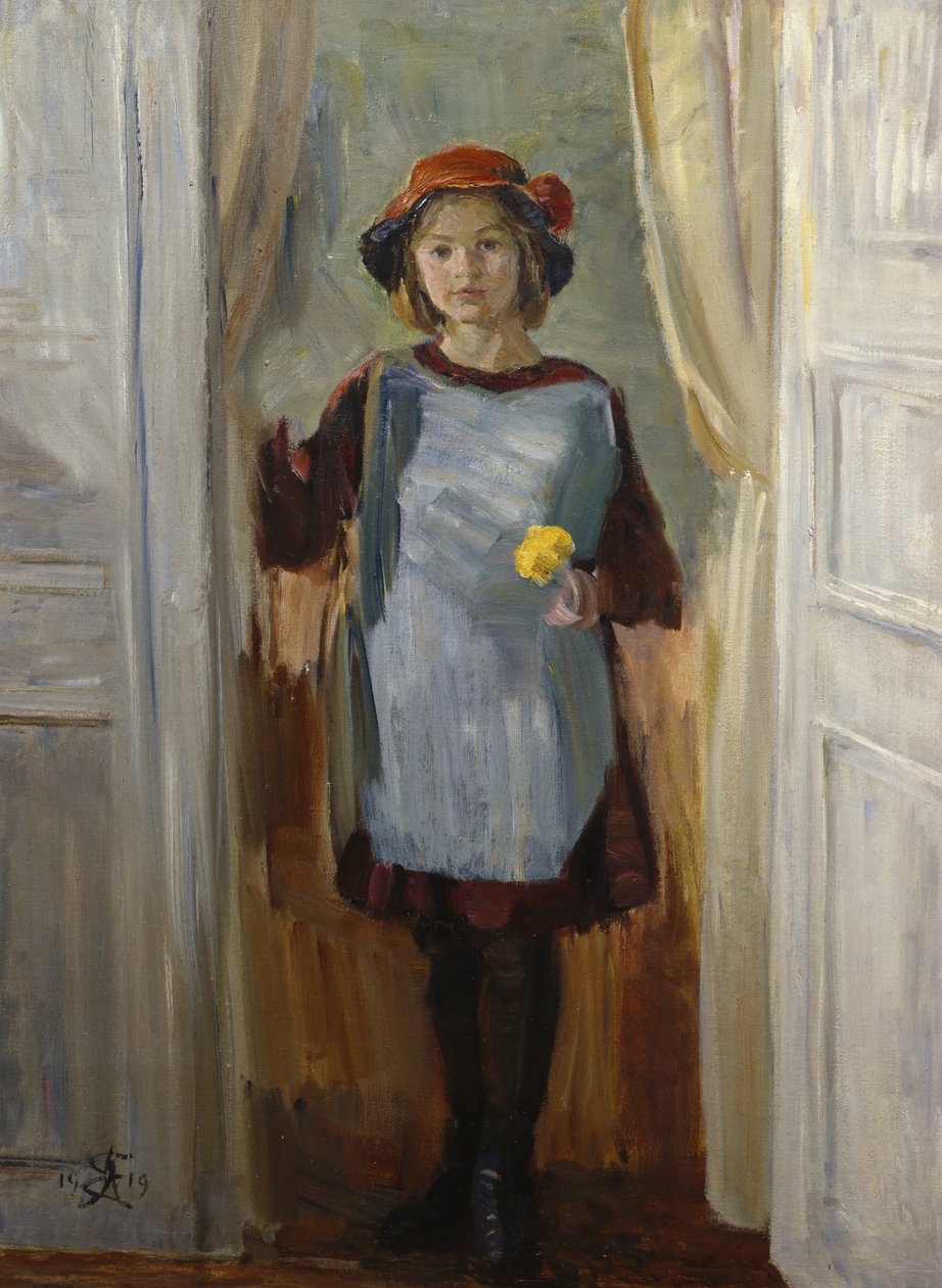Garota na porta (Maria Eiebakke) 1918 (óleo sobre tela) de August Eiebakke
