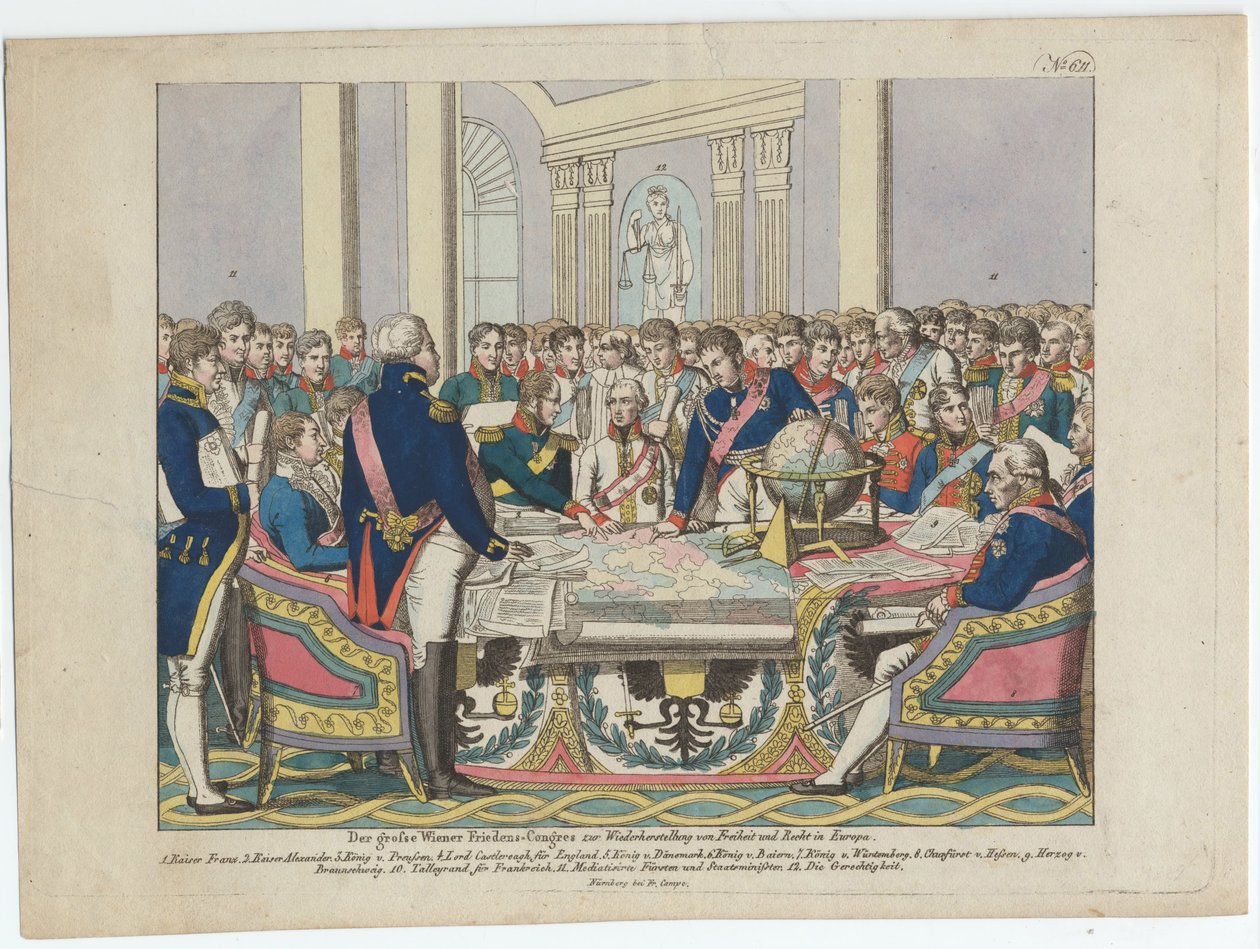 O Congresso de Viena (gravura colorida à mão) de August Friedrich Andreas Campe
