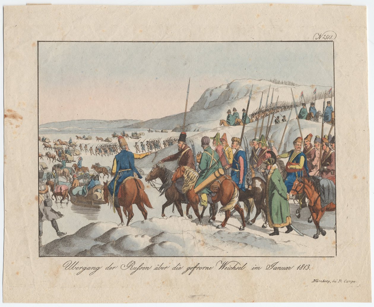 O exército russo atravessa o Vístula em janeiro de 1813, c. 1815 de August Friedrich Andreas Campe