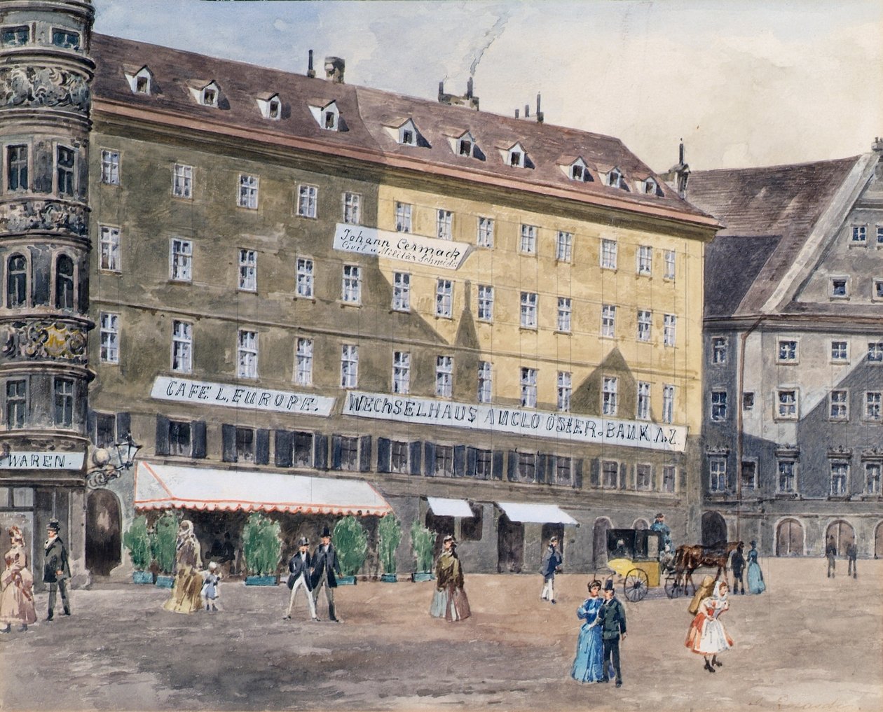 O antigo local dos incêndios na Stephansplatz em Viena com o Cafè L