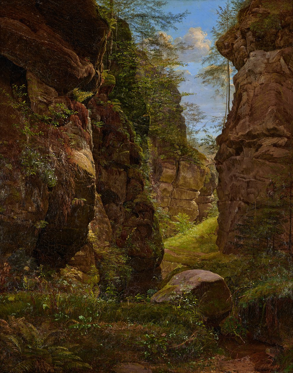 Desfiladeiro de pedra na Grund de Uttewalder, na Suíça saxónica de August Heinrich