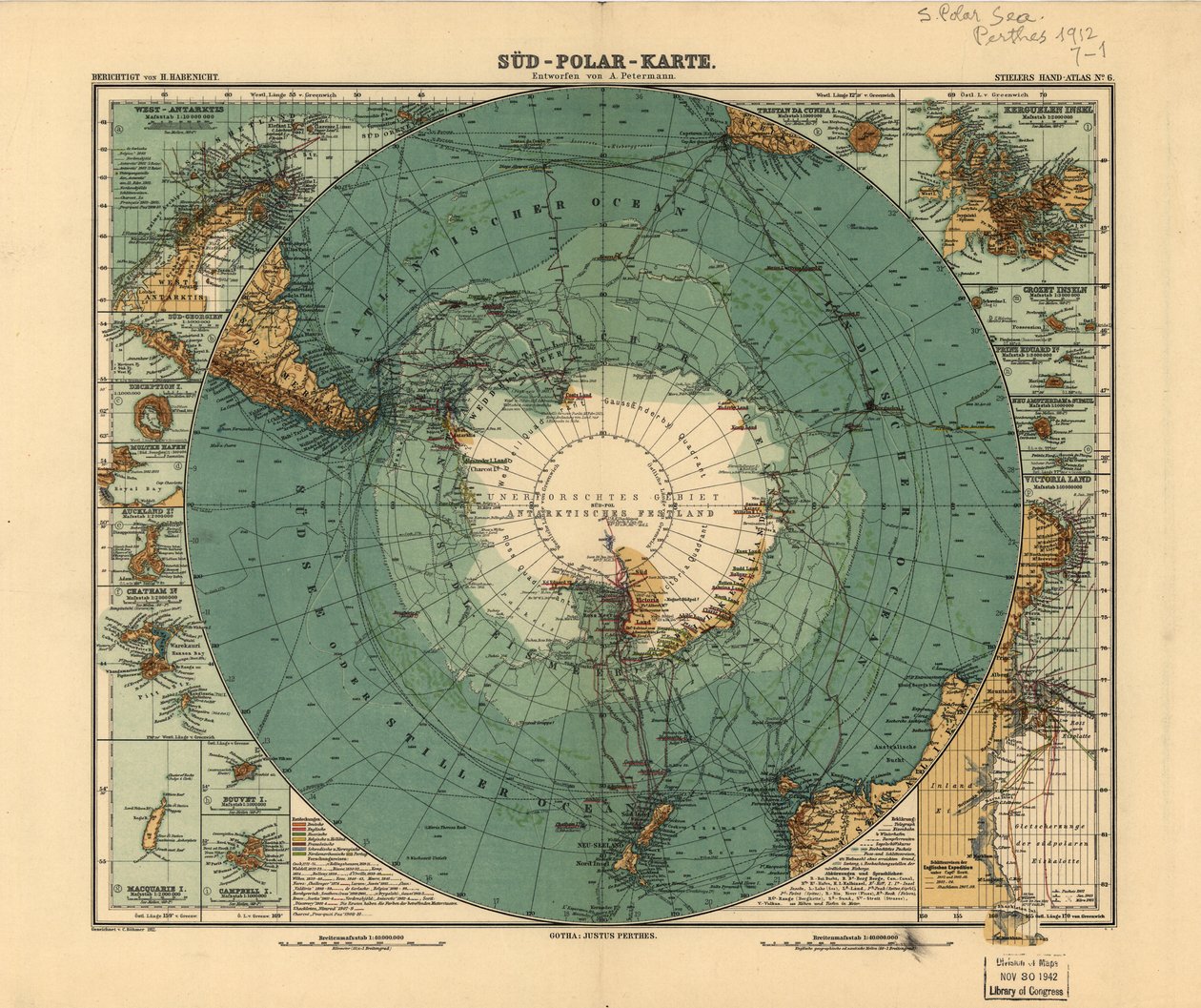 Mapa do Pólo Sul, 1912 de August Heinrich Petermann