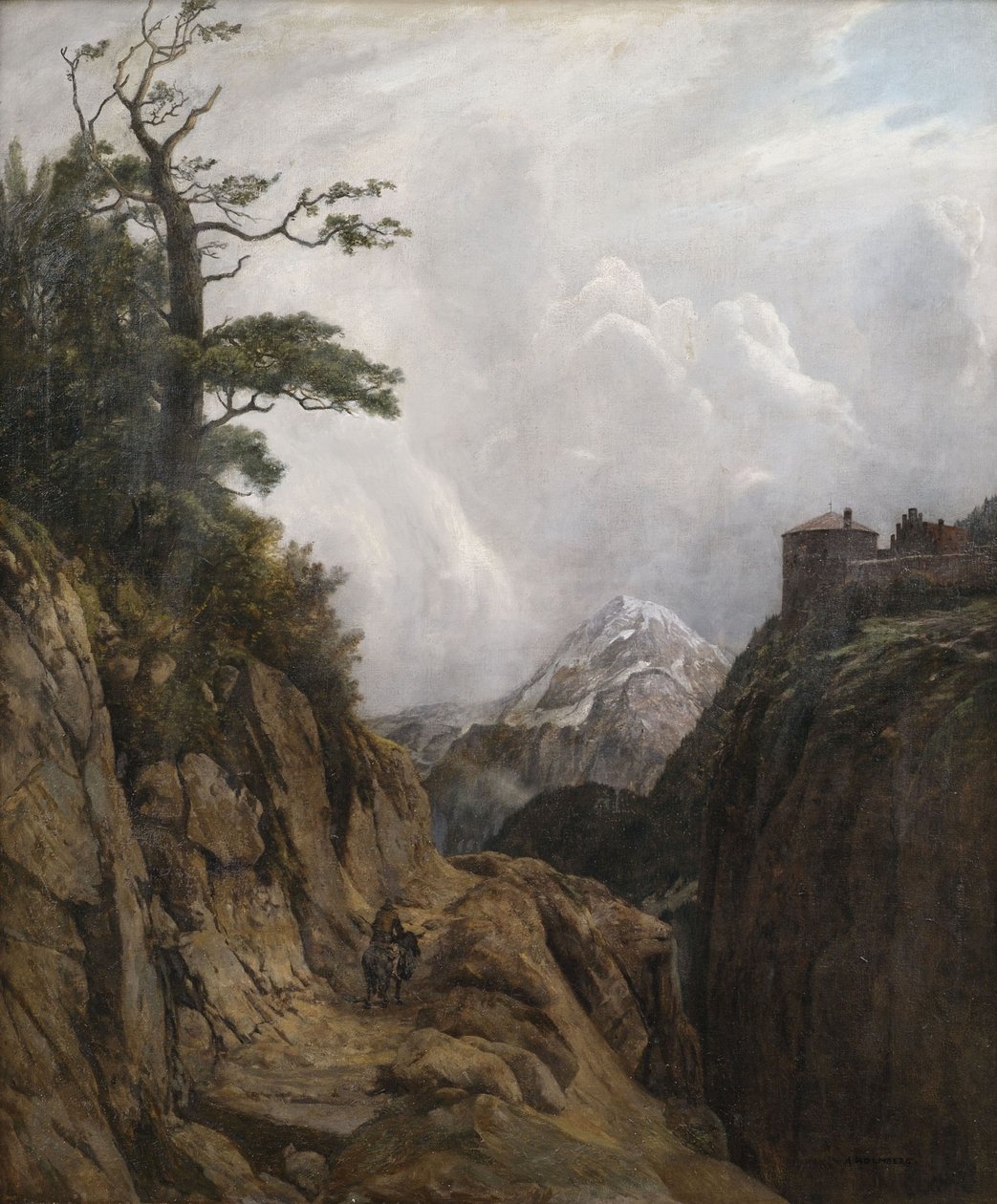 Cavaleiros de burro em paisagens de alta montanha de August Holmberg
