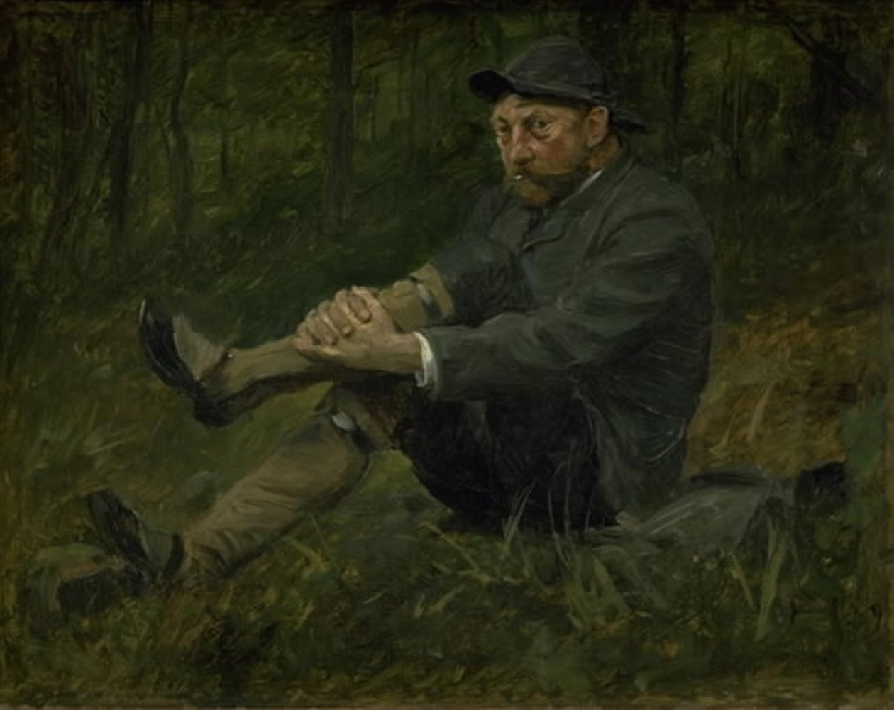 O arquiteto Thorvald Bindesbøll em uma floresta de abetos em Kullen de August Jerndorff