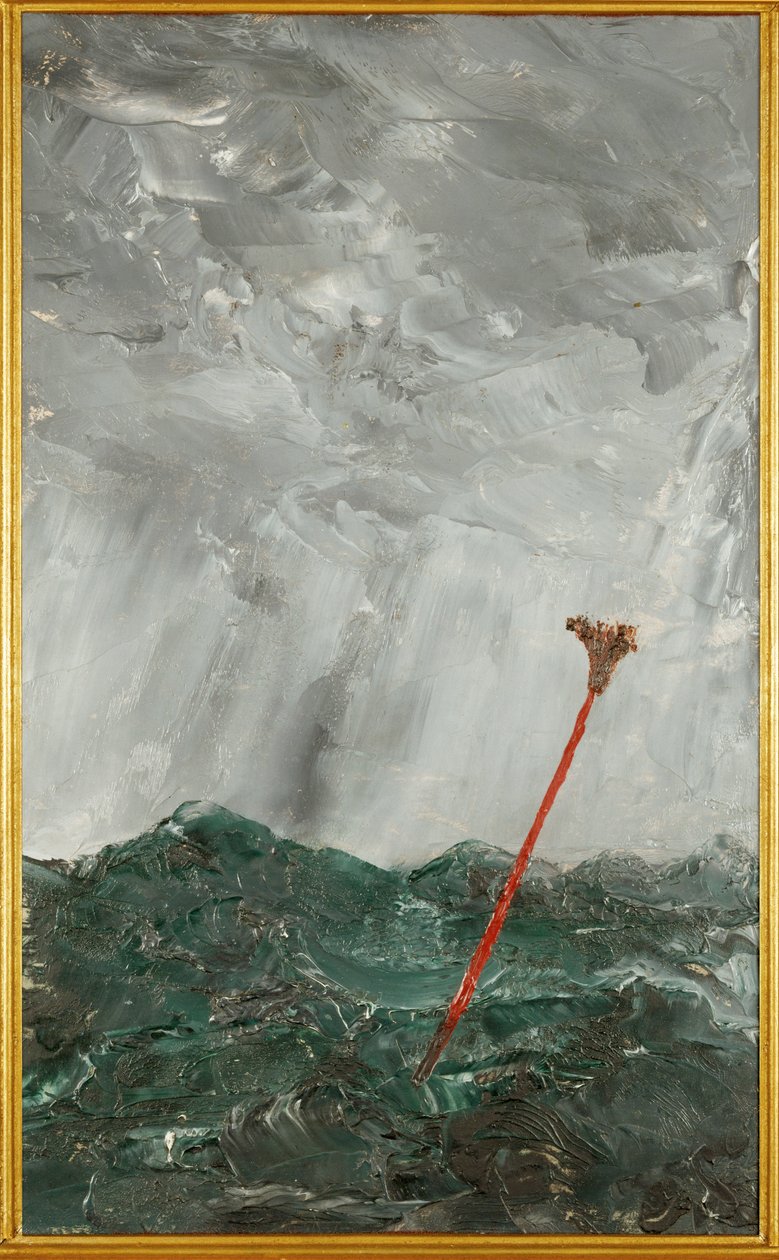 Mar tempestuoso. Pau vermelho (óleo sobre papel) de August Johan Strindberg