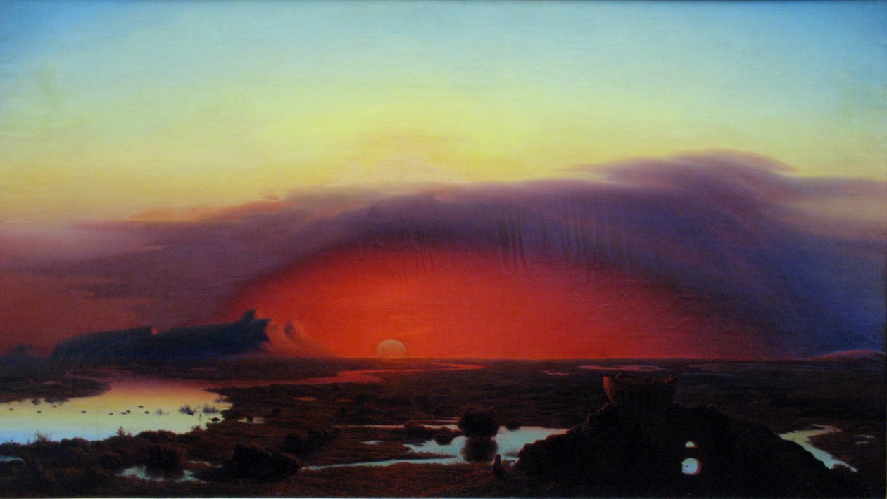 Alemão: Die Pontinischen Sümpfe bei Sonnenuntergang Os pântanos pontinos ao pôr do sol de August Kopisch