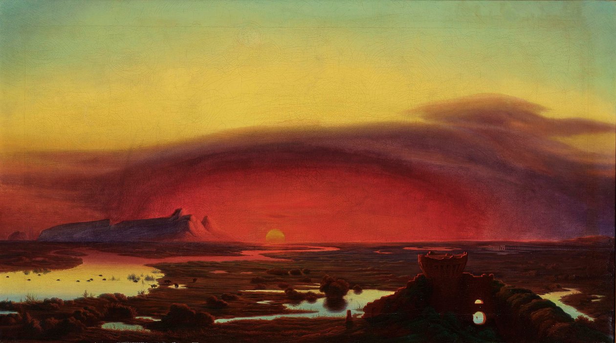Os pântanos pontinos ao pôr do sol de August Kopisch