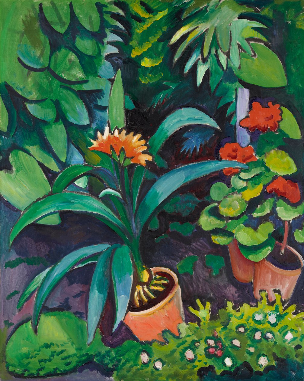 Flores no jardim, clívias e pelargónios de August Macke