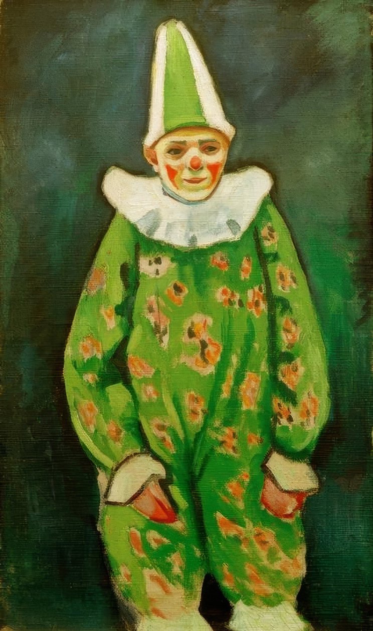Palhaço em um traje verde de August Macke