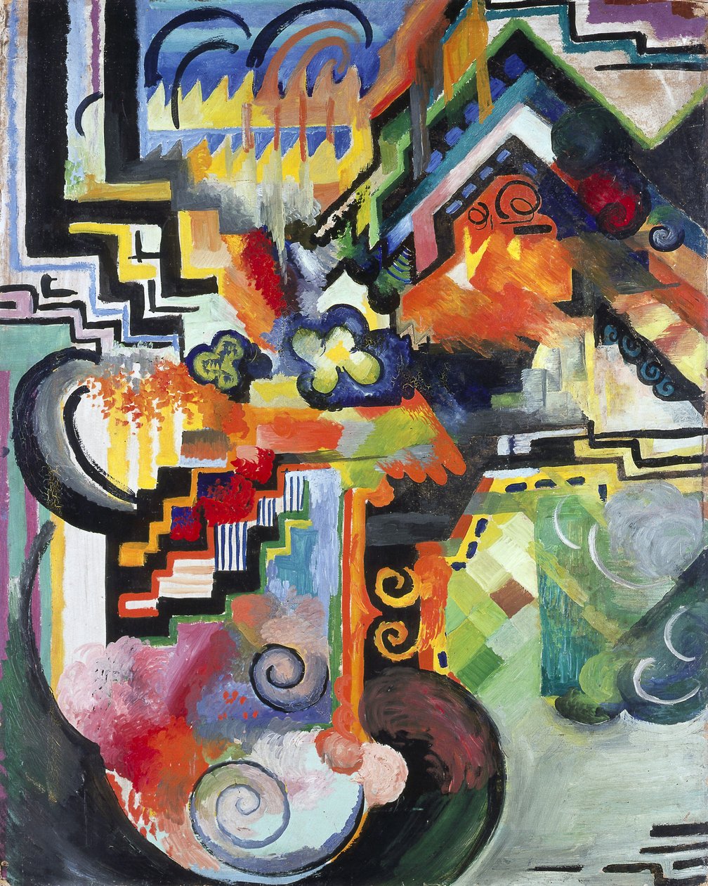 Composição colorida Homenagem a Bach, 1912 de August Macke